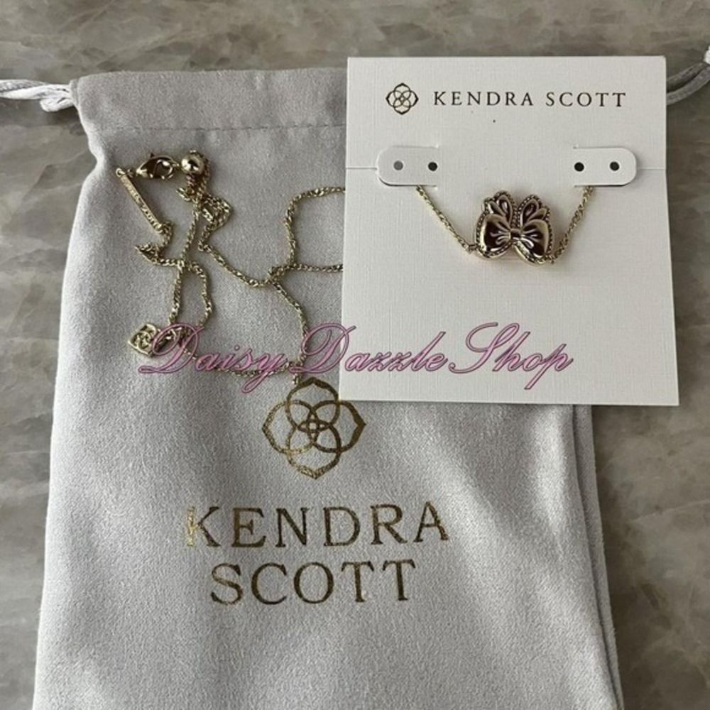 🎀✨Kendra Scott Haley Bow Gold Pendant Necklace In Blush Mother of Pearl New✨ 🎀 - Picture 3 of 5